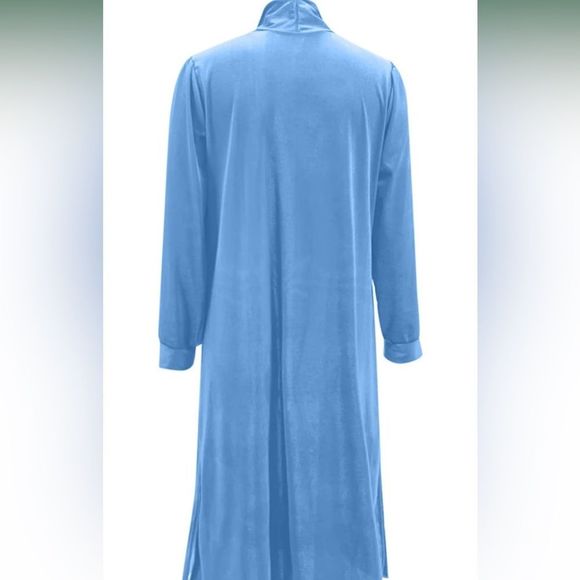Longline Velvet Retro Duster Coat Jacket in Powder Blue - Picture 14 of 16